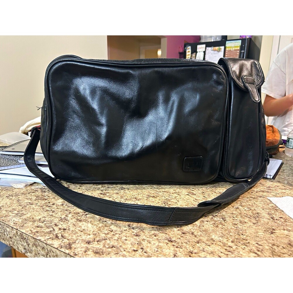 Condotti Black Leather Garment Bag 18" & Under w/ Shoulder Strap, Hook